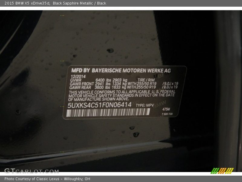 Black Sapphire Metallic / Black 2015 BMW X5 xDrive35d