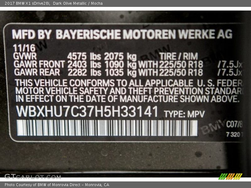 Dark Olive Metallic / Mocha 2017 BMW X1 sDrive28i