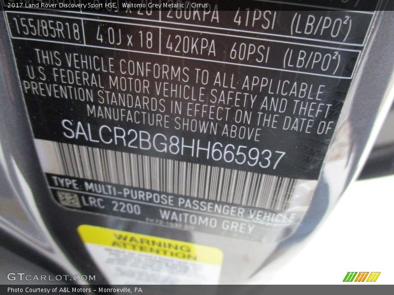 2017 Discovery Sport HSE Waitomo Grey Metallic Color Code 2200