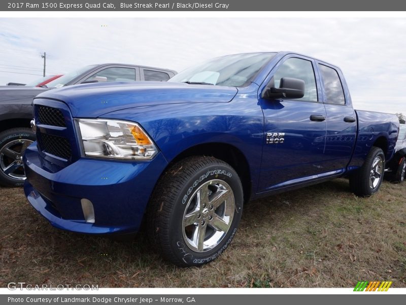 Blue Streak Pearl / Black/Diesel Gray 2017 Ram 1500 Express Quad Cab