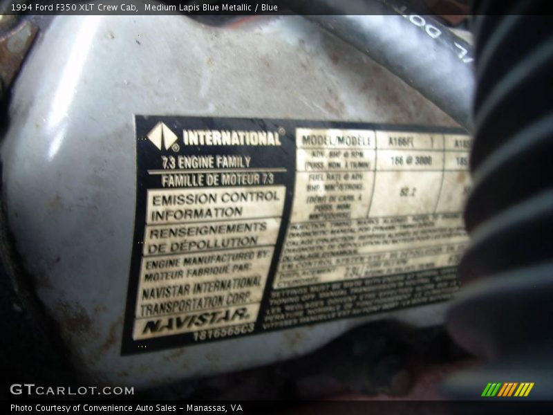 Medium Lapis Blue Metallic / Blue 1994 Ford F350 XLT Crew Cab