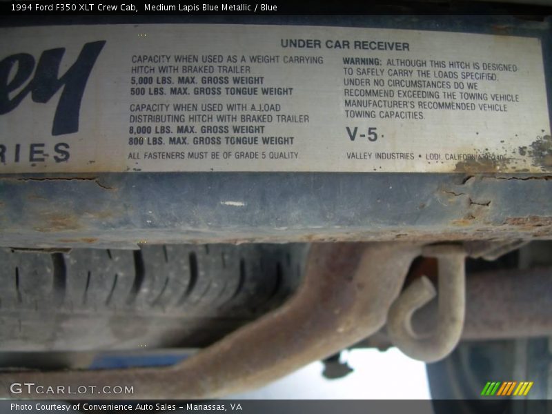 Medium Lapis Blue Metallic / Blue 1994 Ford F350 XLT Crew Cab