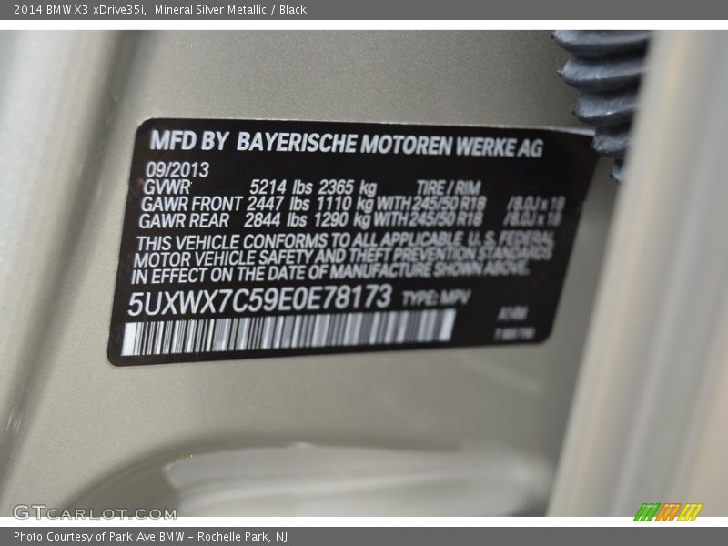Mineral Silver Metallic / Black 2014 BMW X3 xDrive35i