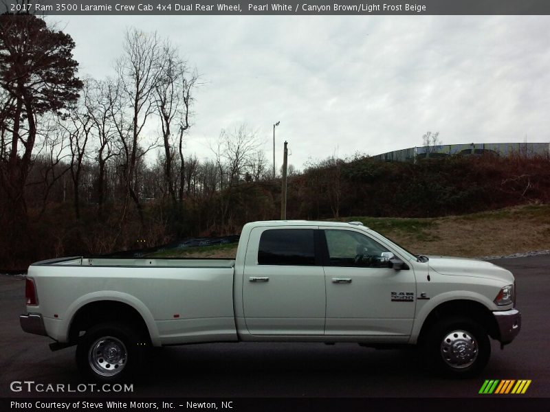 Pearl White / Canyon Brown/Light Frost Beige 2017 Ram 3500 Laramie Crew Cab 4x4 Dual Rear Wheel