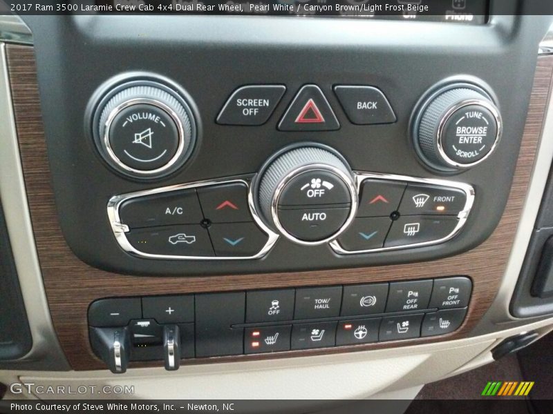 Pearl White / Canyon Brown/Light Frost Beige 2017 Ram 3500 Laramie Crew Cab 4x4 Dual Rear Wheel