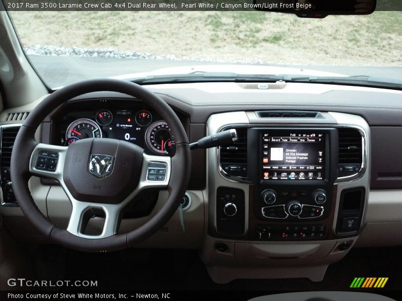 Pearl White / Canyon Brown/Light Frost Beige 2017 Ram 3500 Laramie Crew Cab 4x4 Dual Rear Wheel