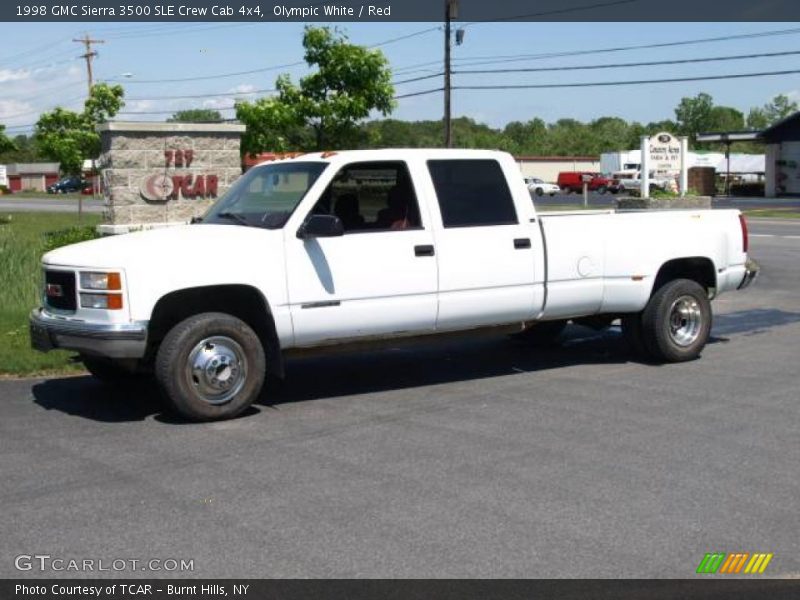 Olympic White / Red 1998 GMC Sierra 3500 SLE Crew Cab 4x4