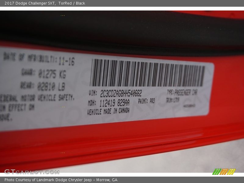 2017 Challenger SXT TorRed Color Code PR3