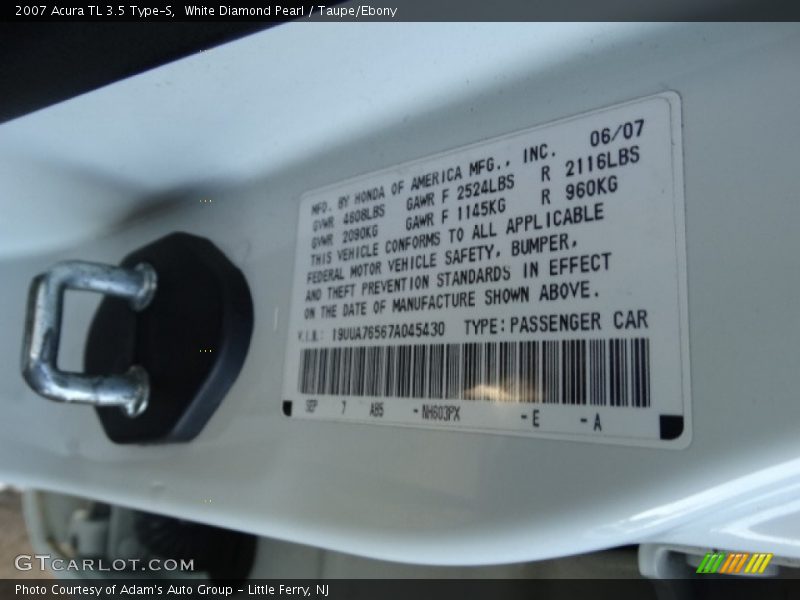 White Diamond Pearl / Taupe/Ebony 2007 Acura TL 3.5 Type-S