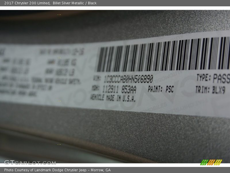 Billet Silver Metallic / Black 2017 Chrysler 200 Limited