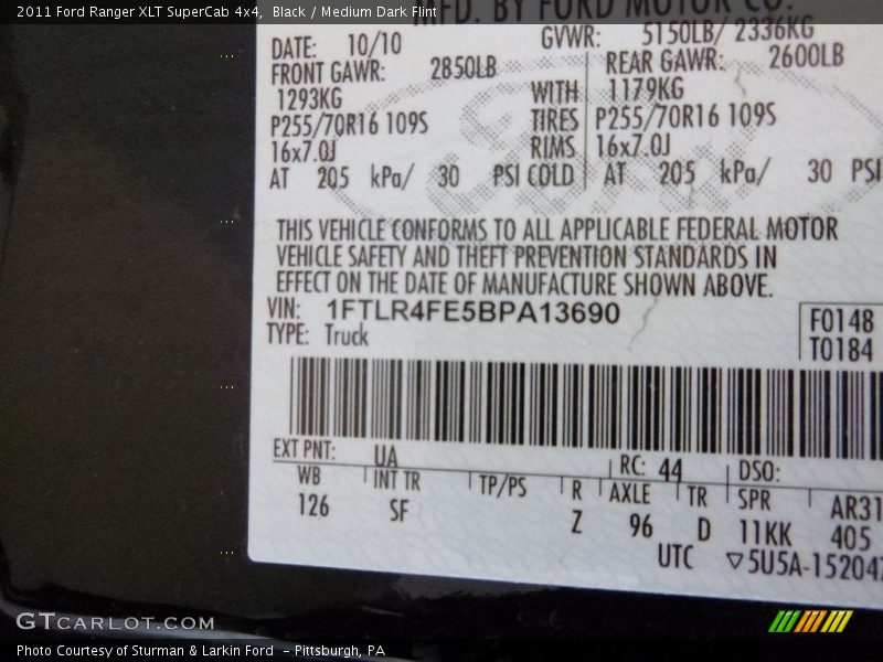 Black / Medium Dark Flint 2011 Ford Ranger XLT SuperCab 4x4