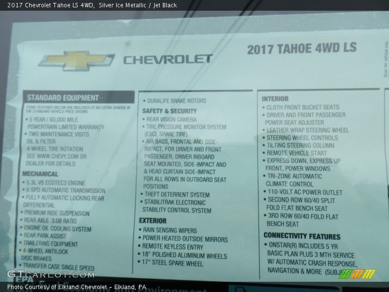 Silver Ice Metallic / Jet Black 2017 Chevrolet Tahoe LS 4WD