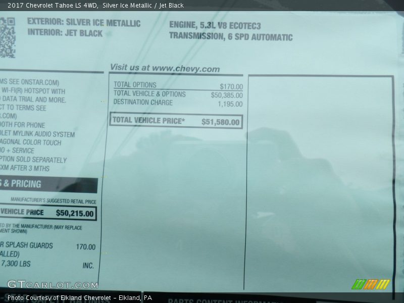 Silver Ice Metallic / Jet Black 2017 Chevrolet Tahoe LS 4WD