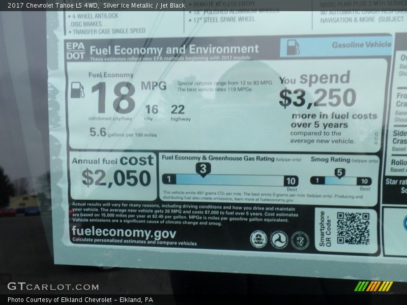 Silver Ice Metallic / Jet Black 2017 Chevrolet Tahoe LS 4WD