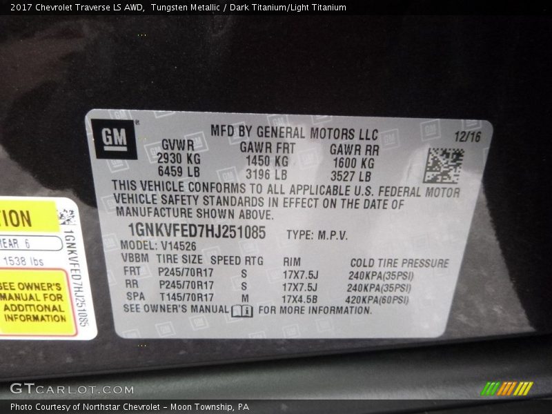 Tungsten Metallic / Dark Titanium/Light Titanium 2017 Chevrolet Traverse LS AWD