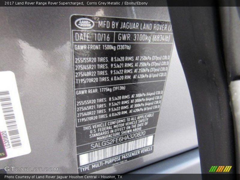 Corris Grey Metallic / Ebony/Ebony 2017 Land Rover Range Rover Supercharged