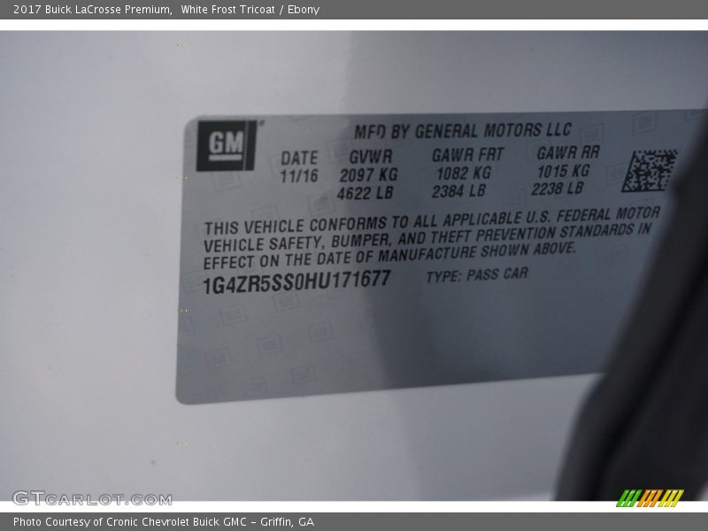 White Frost Tricoat / Ebony 2017 Buick LaCrosse Premium
