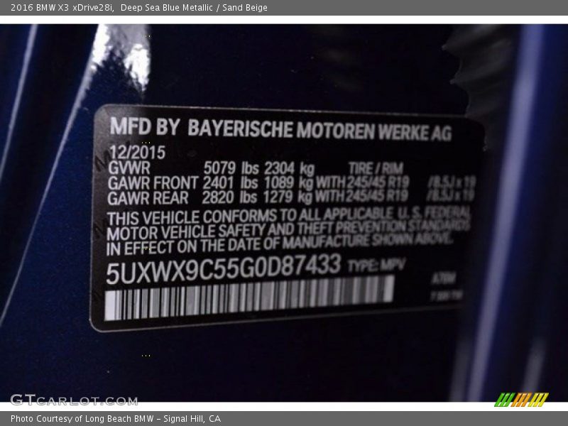 Deep Sea Blue Metallic / Sand Beige 2016 BMW X3 xDrive28i