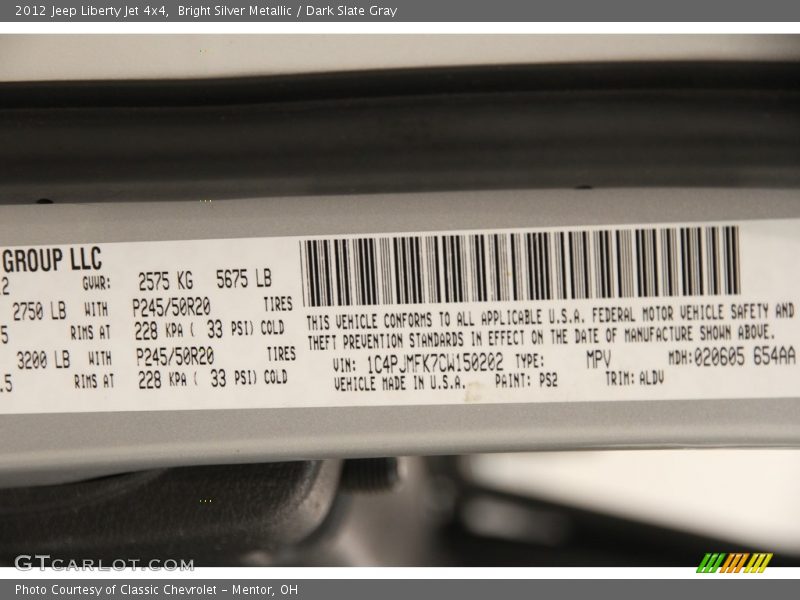 Bright Silver Metallic / Dark Slate Gray 2012 Jeep Liberty Jet 4x4