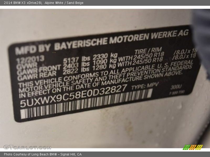Alpine White / Sand Beige 2014 BMW X3 xDrive28i