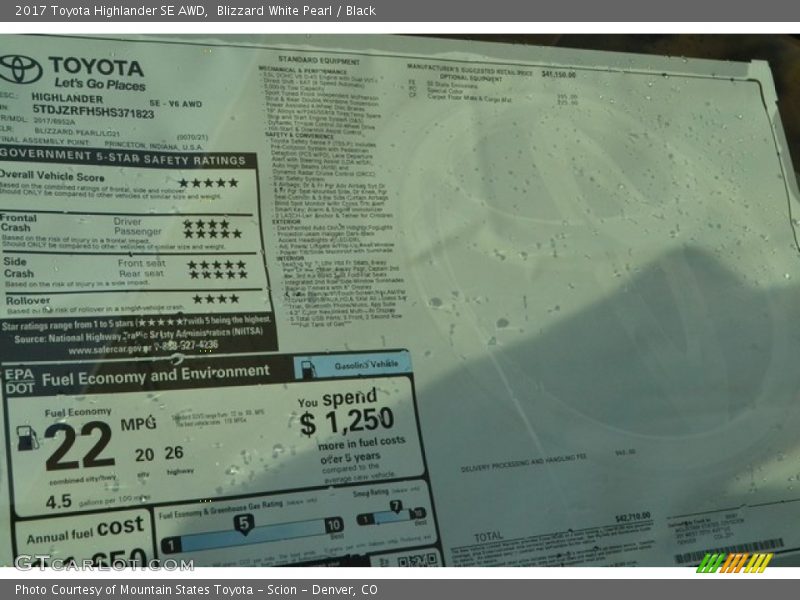 Blizzard White Pearl / Black 2017 Toyota Highlander SE AWD