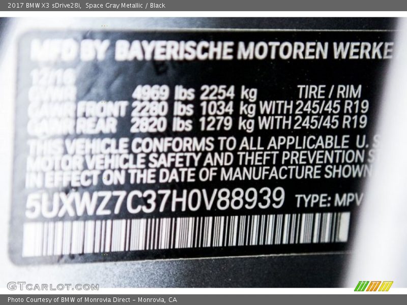 Space Gray Metallic / Black 2017 BMW X3 sDrive28i
