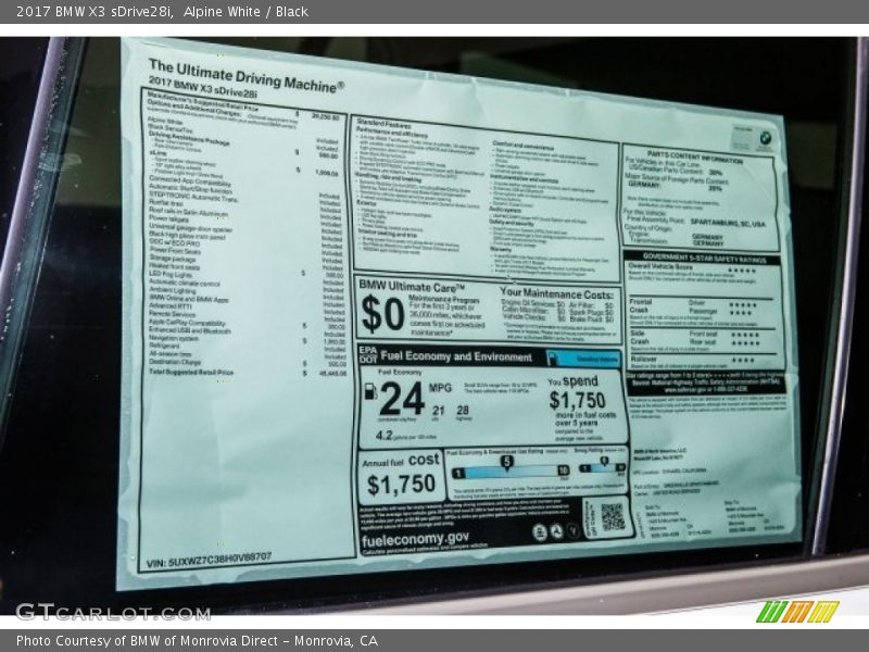 Alpine White / Black 2017 BMW X3 sDrive28i