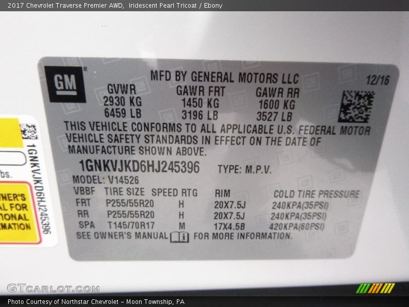 Iridescent Pearl Tricoat / Ebony 2017 Chevrolet Traverse Premier AWD