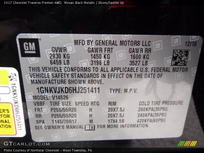 Mosaic Black Metallic / Ebony/Saddle Up 2017 Chevrolet Traverse Premier AWD