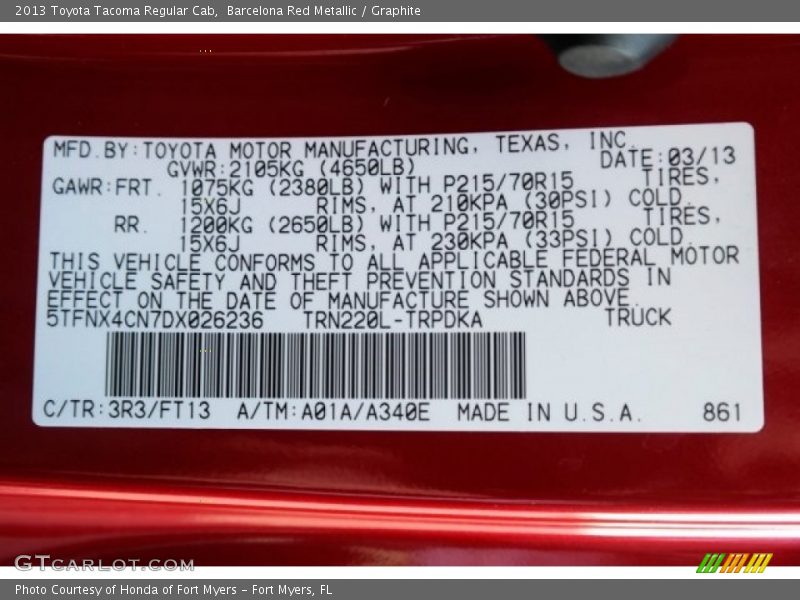 Barcelona Red Metallic / Graphite 2013 Toyota Tacoma Regular Cab