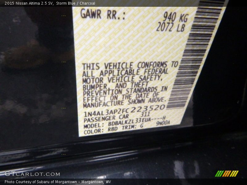 Storm Blue / Charcoal 2015 Nissan Altima 2.5 SV