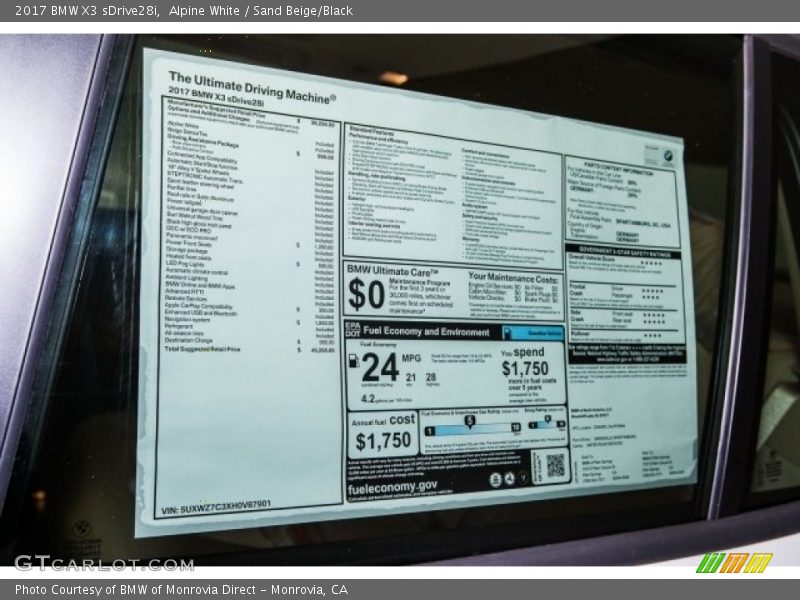 Alpine White / Sand Beige/Black 2017 BMW X3 sDrive28i