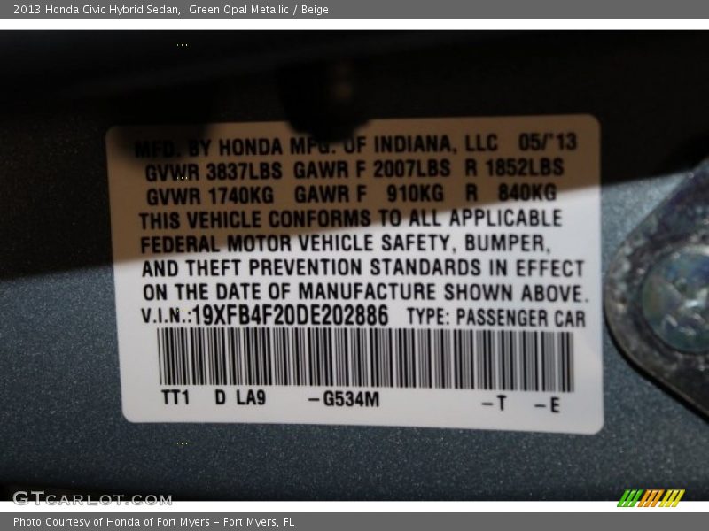 Green Opal Metallic / Beige 2013 Honda Civic Hybrid Sedan