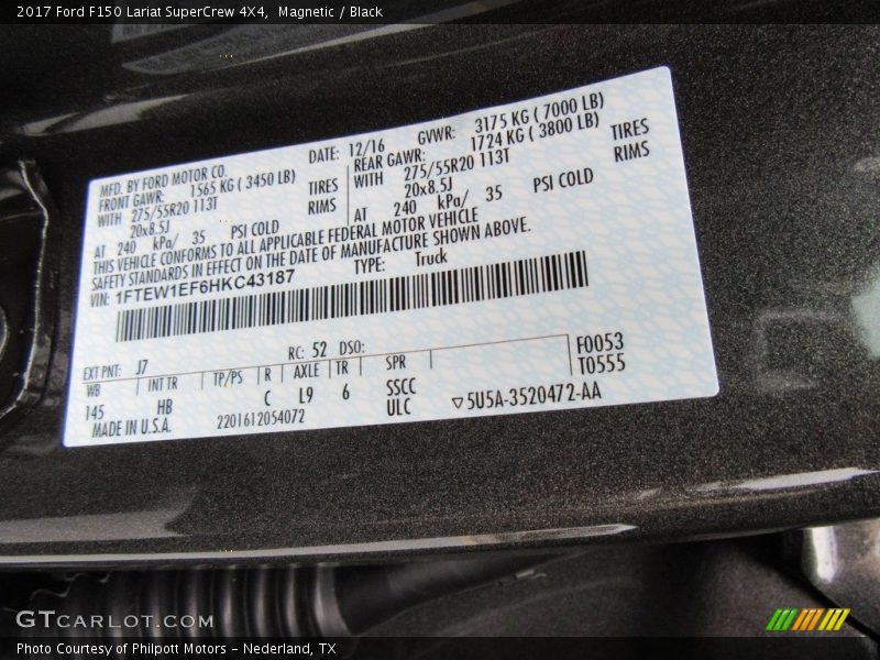 Magnetic / Black 2017 Ford F150 Lariat SuperCrew 4X4