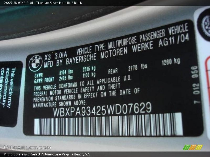 Titanium Silver Metallic / Black 2005 BMW X3 3.0i