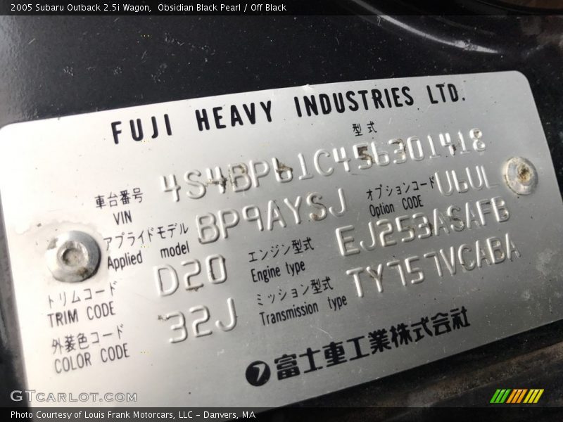 Obsidian Black Pearl / Off Black 2005 Subaru Outback 2.5i Wagon
