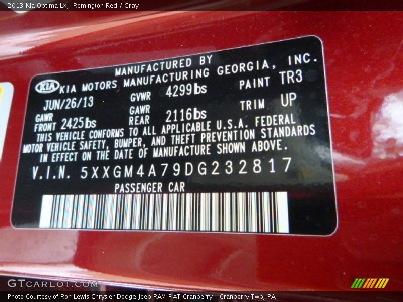 Remington Red / Gray 2013 Kia Optima LX
