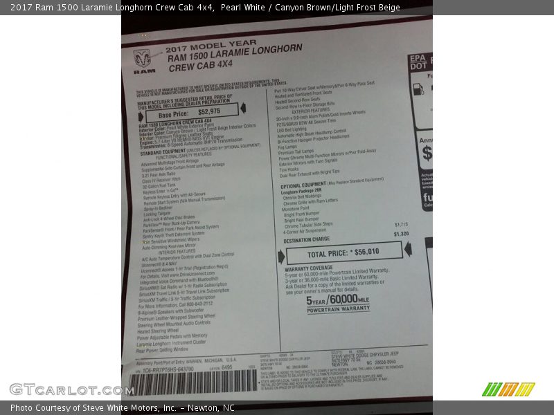  2017 1500 Laramie Longhorn Crew Cab 4x4 Window Sticker