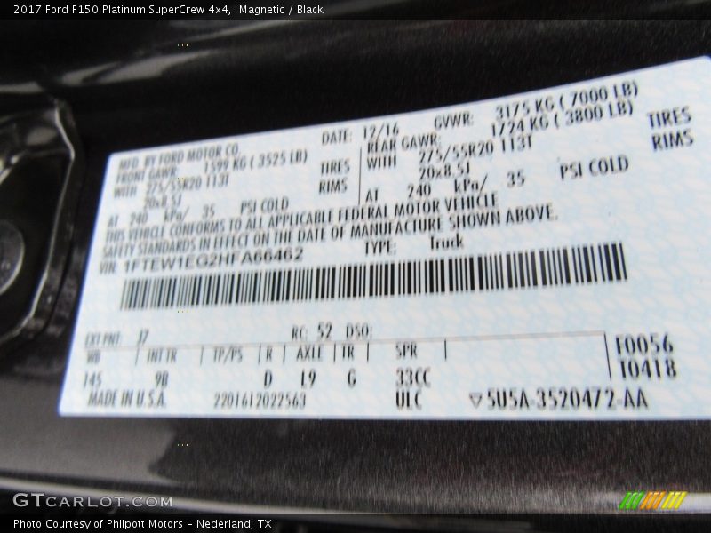 Magnetic / Black 2017 Ford F150 Platinum SuperCrew 4x4