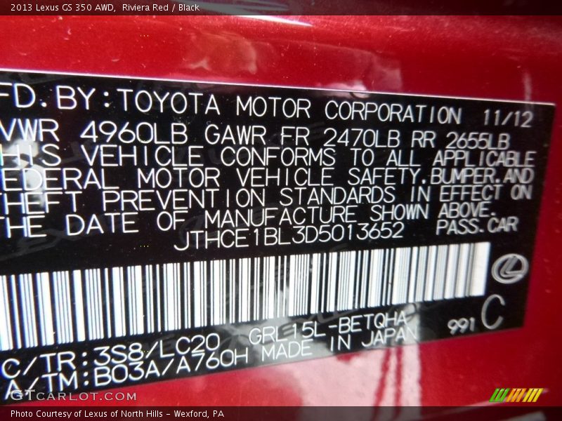 Riviera Red / Black 2013 Lexus GS 350 AWD
