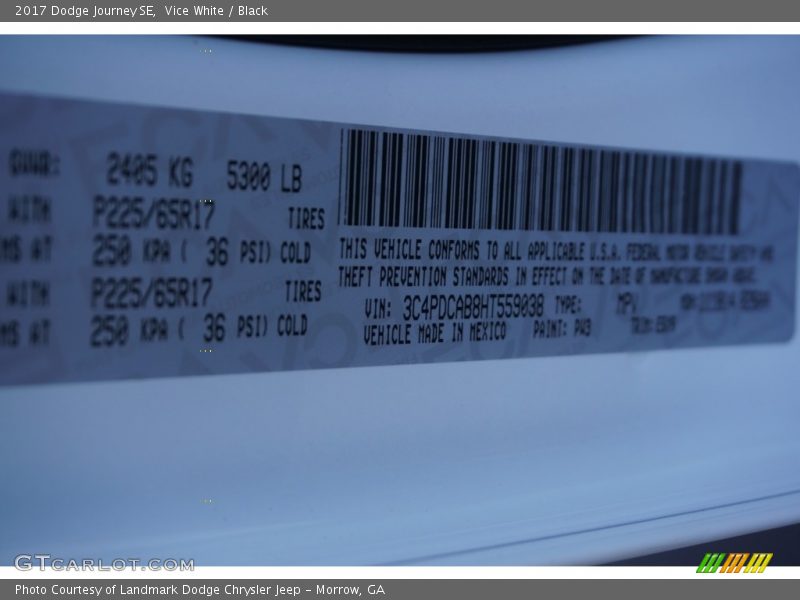 Vice White / Black 2017 Dodge Journey SE