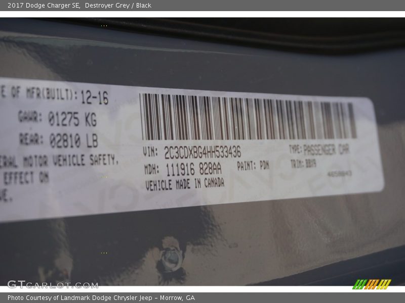 Destroyer Grey / Black 2017 Dodge Charger SE