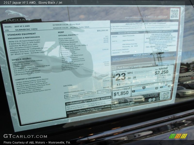  2017 XF S AWD Window Sticker