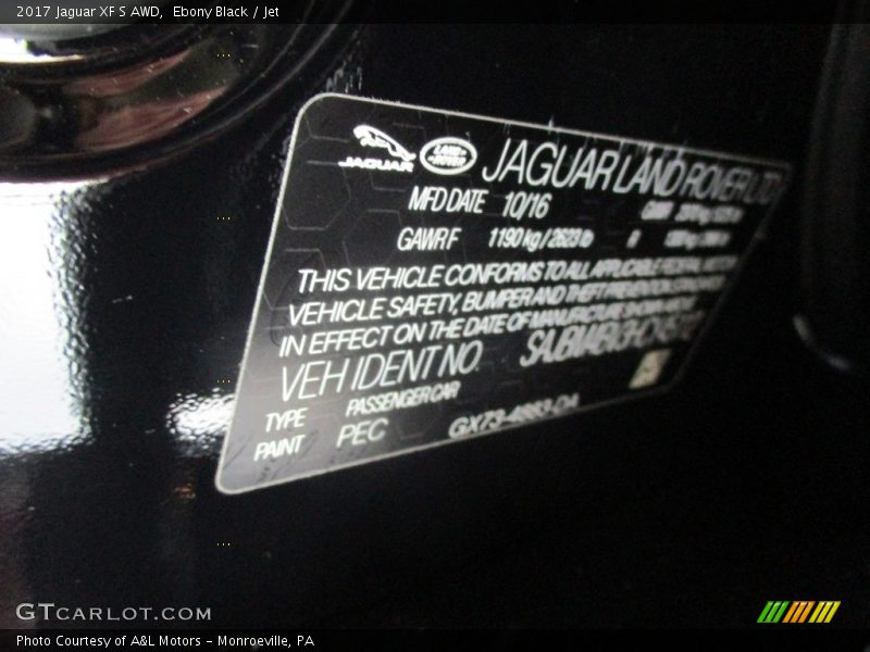 2017 XF S AWD Ebony Black Color Code PEC