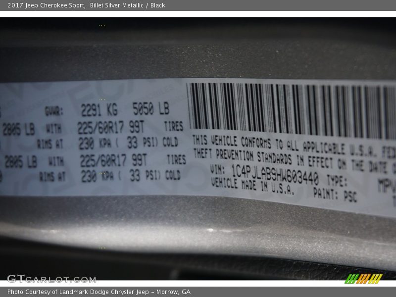Billet Silver Metallic / Black 2017 Jeep Cherokee Sport