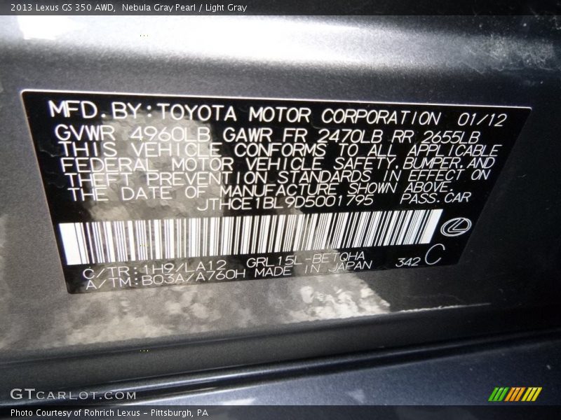 Nebula Gray Pearl / Light Gray 2013 Lexus GS 350 AWD