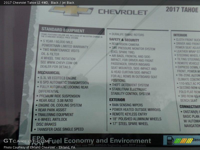 Black / Jet Black 2017 Chevrolet Tahoe LS 4WD