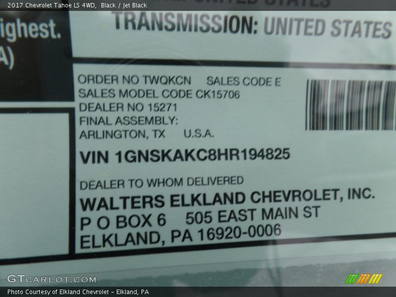 Black / Jet Black 2017 Chevrolet Tahoe LS 4WD