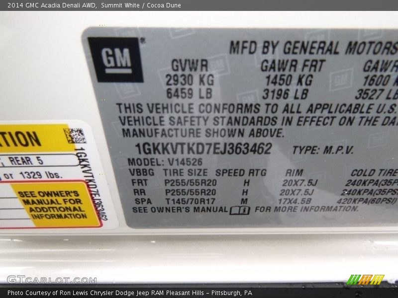 Summit White / Cocoa Dune 2014 GMC Acadia Denali AWD