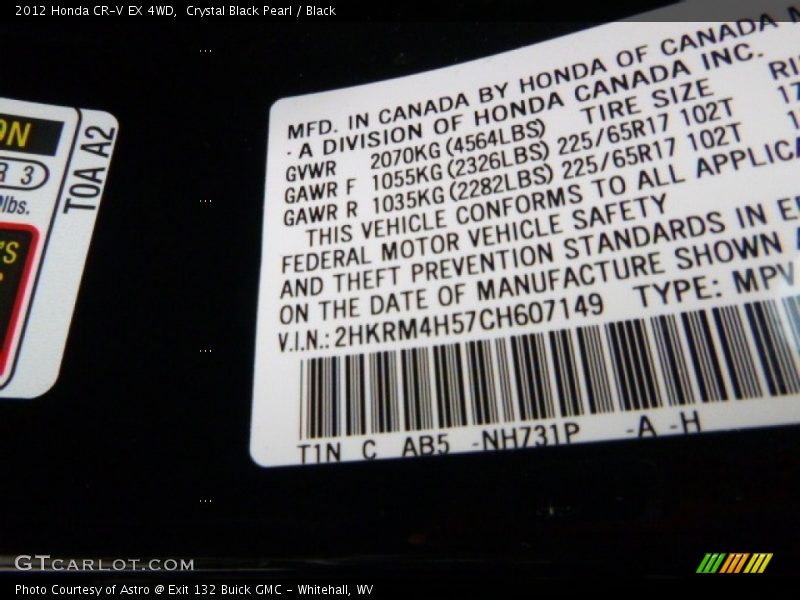 Crystal Black Pearl / Black 2012 Honda CR-V EX 4WD